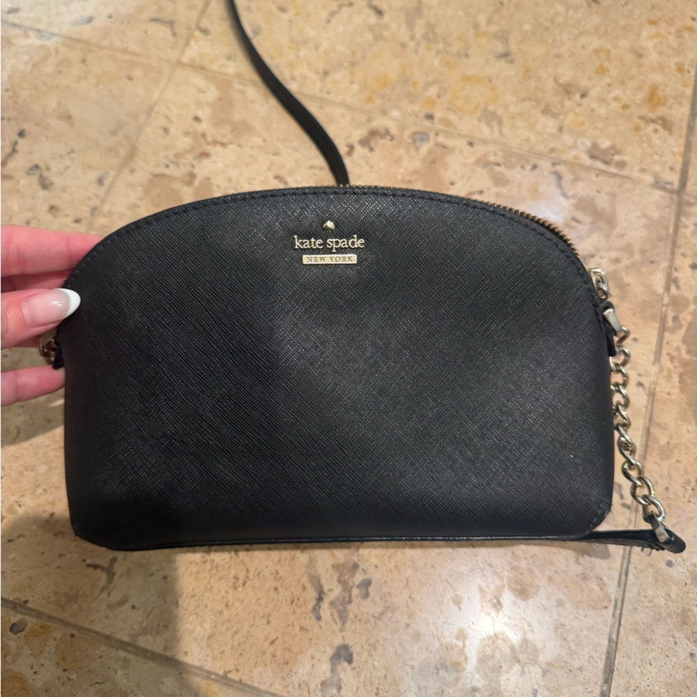 kate spade black saffiano crossbody with chain detail